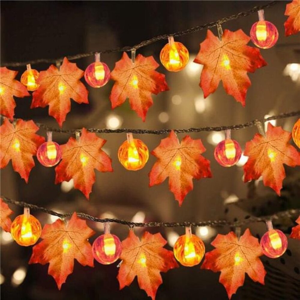 3 Pack Fall Garland with Pumpkin Lights & Enlarged Maple Fall Halloween Lights
